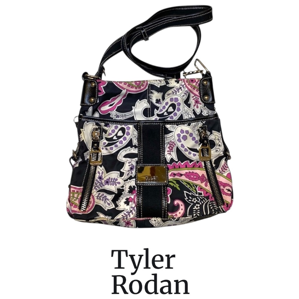 Tyler Rodan Black and Pink Paisley Crossbody Bag with Chic Design